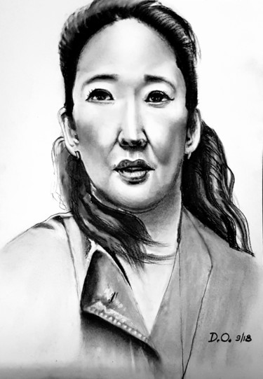 Dessin intitulée "Sandra Oh actrice c…" par Dominique Obry, Œuvre d'art originale