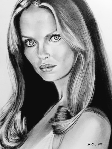 Drawing titled "Barbara Bach" by Dominique Obry, Original Artwork, Pastel