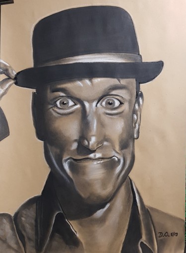 Dessin intitulée "L'homme au chapeau" par Dominique Obry, Œuvre d'art originale, Pastel