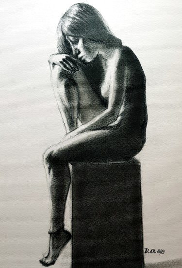 Zeichnungen mit dem Titel "Pose assise" von Dominique Obry, Original-Kunstwerk, Pastell