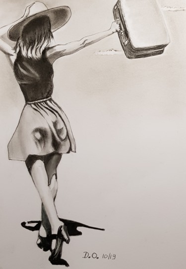 Dessin intitulée "Je vole" par Dominique Obry, Œuvre d'art originale, Graphite