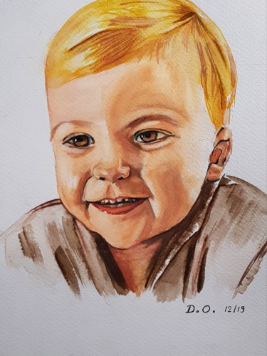 Drawing titled "Louis" by Dominique Obry, Original Artwork, Watercolor