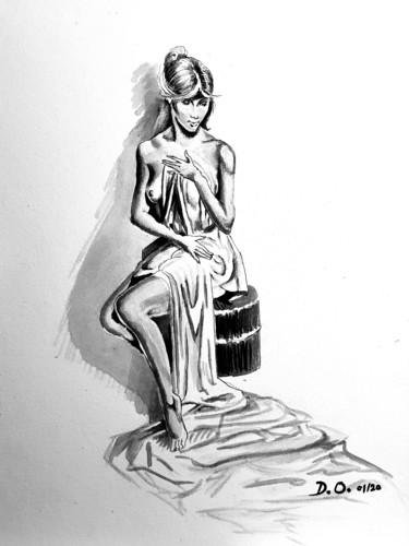 Disegno intitolato "Drapé" da Dominique Obry, Opera d'arte originale, Carbone