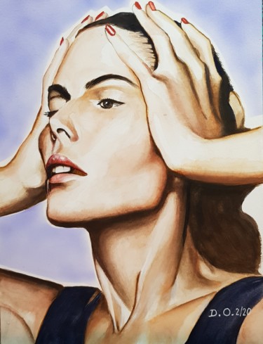 Dessin intitulée "Prise de tête" par Dominique Obry, Œuvre d'art originale, Aquarelle