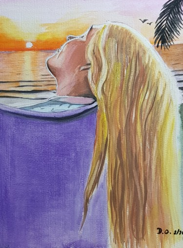 Dessin intitulée "Coucher de soleil" par Dominique Obry, Œuvre d'art originale, Aquarelle
