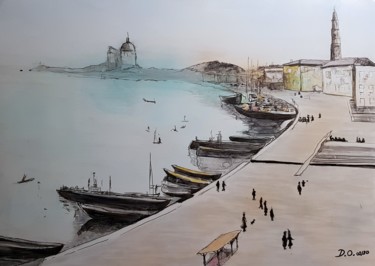 Zeichnungen mit dem Titel "Venise 3" von Dominique Obry, Original-Kunstwerk, Tinte