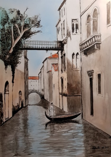 Dessin intitulée "Venise 1" par Dominique Obry, Œuvre d'art originale, Encre