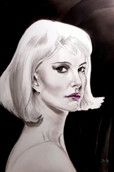Drawing titled "Nathalie Portman" by Dominique Obry, Original Artwork, Airbrush