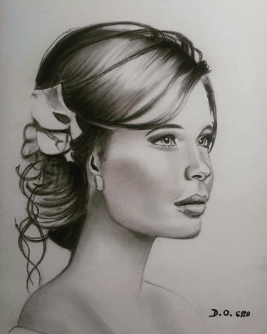 Drawing titled "Visage" by Dominique Obry, Original Artwork, Graphite