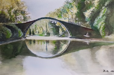 Drawing titled "Le méga pont de Saxe" by Dominique Obry, Original Artwork, Watercolor