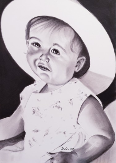 Drawing titled "La belle petite Emma" by Dominique Obry, Original Artwork, Pastel