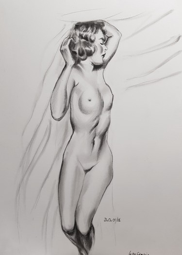 Dessin intitulée "Pose allongée" par Dominique Obry, Œuvre d'art originale, Crayon