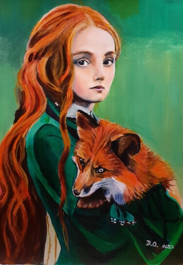 Painting titled "The red fox" by Dominique Obry, Original Artwork, Acrylic