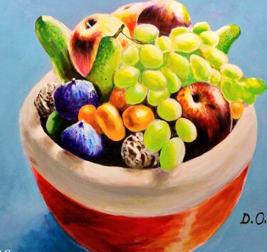 「La coupe de fruits」というタイトルの絵画 Dominique Obryによって, オリジナルのアートワーク, アクリル