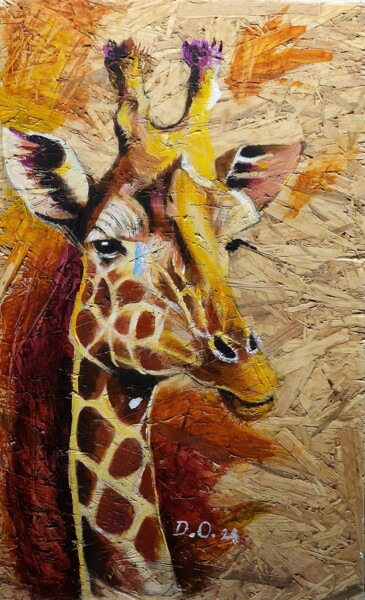 「Ma girafe」というタイトルの絵画 Dominique Obryによって, オリジナルのアートワーク, アクリル