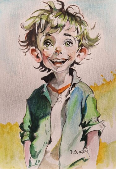 Painting titled "Petit Gibus" by Dominique Obry, Original Artwork, Watercolor