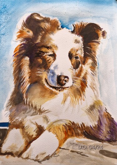 Painting titled "Lassie" by Dominique Obry, Original Artwork, Watercolor