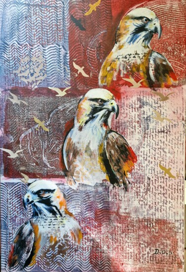 Peinture intitulée "L'aigle qui regarde…" par Dominique Obry, Œuvre d'art originale, Acrylique