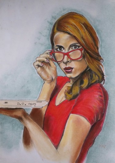 Dessin intitulée "les lunettes rouges…" par Dominique Obry, Œuvre d'art originale
