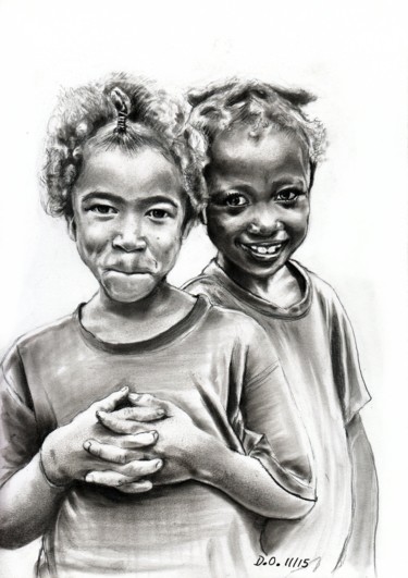 Drawing titled "fillettes-de-madaga…" by Dominique Obry, Original Artwork