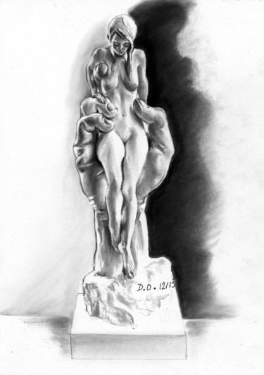 Disegno intitolato "dans-la-main-n-b.jpg" da Dominique Obry, Opera d'arte originale, Matita