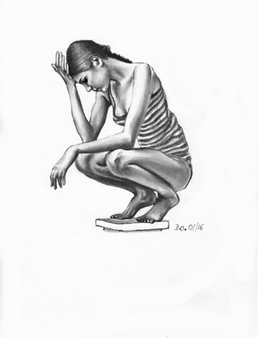 Disegno intitolato "La balance" da Dominique Obry, Opera d'arte originale