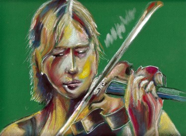 Dessin intitulée "Elle joue du violon" par Dominique Obry, Œuvre d'art originale, Pastel
