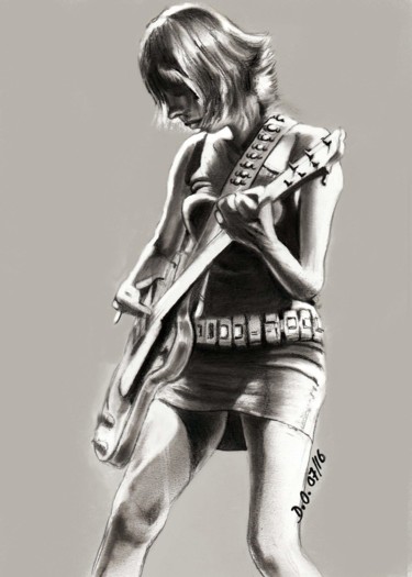 Drawing titled "Guitariste" by Dominique Obry, Original Artwork