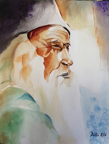 Painting titled "Merlin Aquarelle" by Dominique Obry, Original Artwork, Watercolor