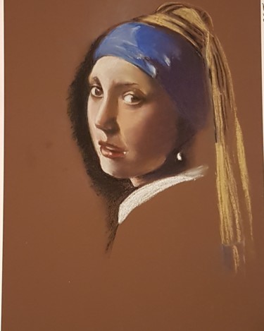 Disegno intitolato "La fille à la perle" da Dominique Obry, Opera d'arte originale, Pastello
