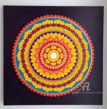 Painting titled "MANDALA SUR FOND VI…" by Dominique Ostrycharz, Original Artwork, Acrylic Mounted on Wood Stretcher frame