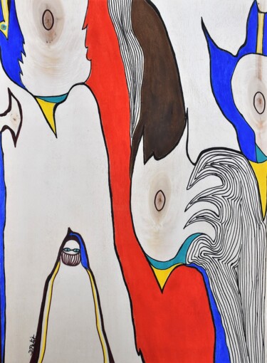 Malerei mit dem Titel "Oiseaux n° 7" von Dominique Petit, Original-Kunstwerk, Acryl