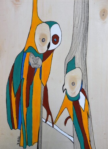 Картина под названием "Oiseaux n° 4" - Dominique Petit, Подлинное произведение искусства, Акрил