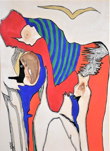 Pintura intitulada "Oiseaux n° 1" por Dominique Petit, Obras de arte originais, Acrílico