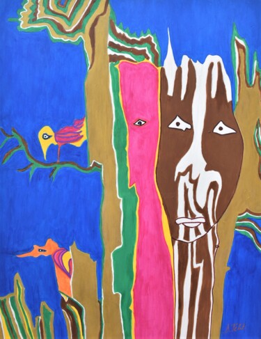 Peinture intitulée "Perchés sur l'arbre" par Dominique Petit, Œuvre d'art originale, Acrylique