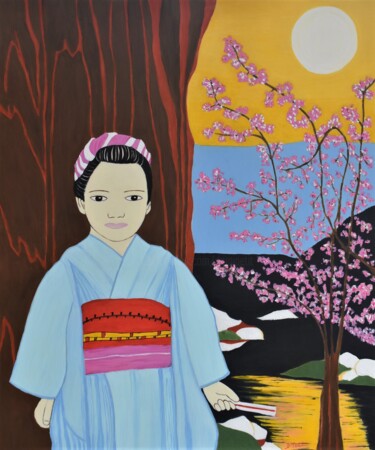Pittura intitolato "Petite japonaise au…" da Dominique Petit, Opera d'arte originale, Acrilico
