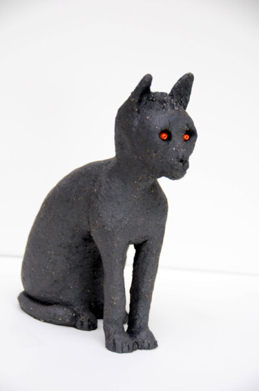 Скульптура под названием "Le chat Bastet" - Dominique Petit, Подлинное произведение искусства, Терракота