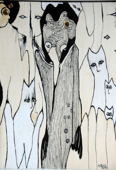 Dessin intitulée "Les habitants de la…" par Dominique Petit, Œuvre d'art originale, Encre
