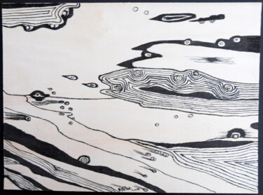 Рисунок под названием "Au bord de l'eau ,…" - Dominique Petit, Подлинное произведение искусства, Чернила