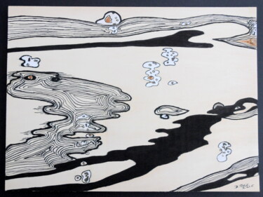 图画 标题为“Au bord de l'eau ,…” 由Dominique Petit, 原创艺术品, 墨