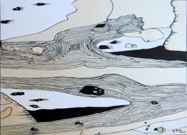 Dessin intitulée "Au bord de l'eau ,…" par Dominique Petit, Œuvre d'art originale, Encre