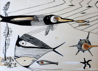 Dibujo titulada "Au bord de l'eau ,…" por Dominique Petit, Obra de arte original, Tinta
