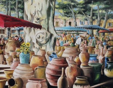 Peinture intitulée "Le marché des potie…" par Dominique Pineau, Œuvre d'art originale