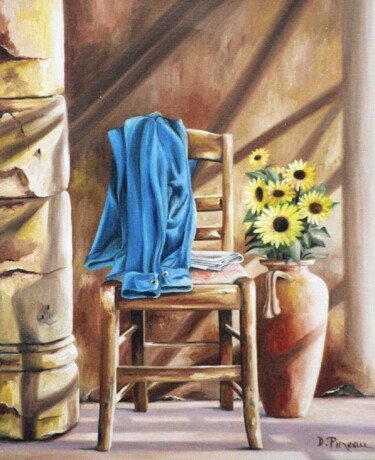 Peinture intitulée "La veste bleue" par Dominique Pineau, Œuvre d'art originale, Huile