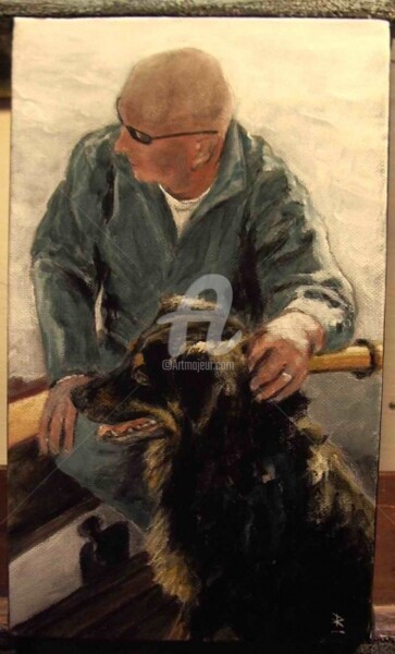 Peinture intitulée "JL et son chien" par Dominique Richard, Œuvre d'art originale