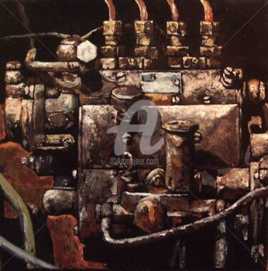 Peinture intitulée "mécanique 40x40.02" par Dominique Richard, Œuvre d'art originale, Acrylique