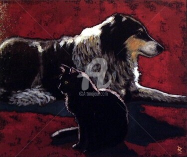 Peinture intitulée "chien et chat" par Dominique Richard, Œuvre d'art originale