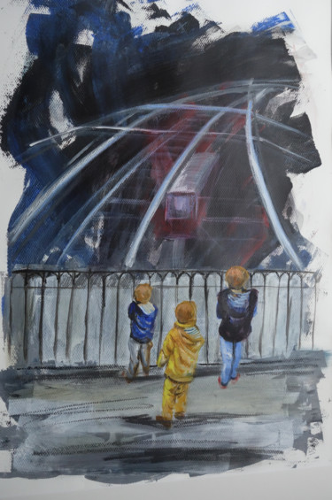 Peinture intitulée "Le RER 2" par Dominique Righi, Œuvre d'art originale