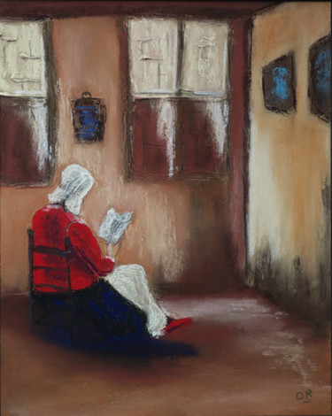 Painting titled "La lecture" by Dominique Righi, Original Artwork, Pastel