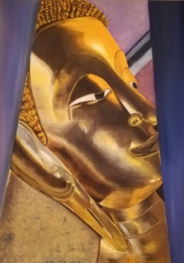 Painting titled "Bouddha" by Dominique Salmon, Original Artwork, Oil